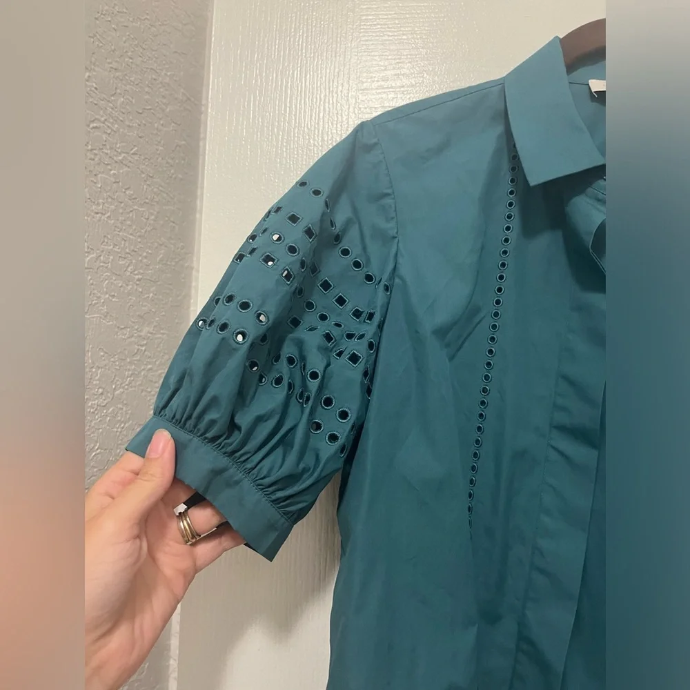 LAFAYETTE 148 NEW YORK Cowan Shirt Size Small Deep Lagoon - Picture 6 of 7